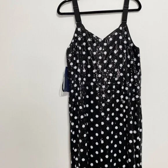 NWOT Rachel Roy Black and White Polka Dot Sequin Faux Wrap Dress Size 18/18W - Picture 8 of 12
